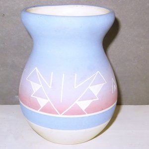 Mesa Verde Pottery Vase 5” Tall Pink & Blue Horsehair Pottery